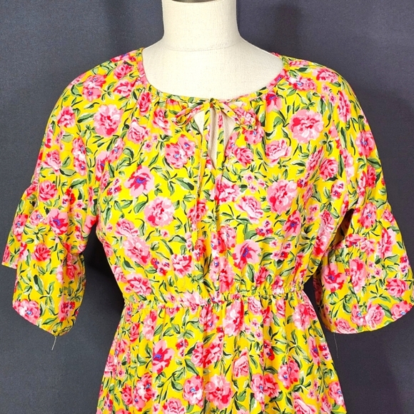 Umgee Floral Yellow and Pink Women's Dress - Picture 3 of 7
